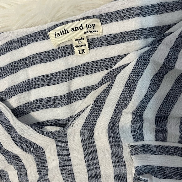 Faith and joy  Women’s blue/white stripped shirt, Size XL - Picture 5 of 5